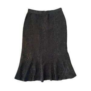 Stella Black Satin Leopard Print Flute Skirt